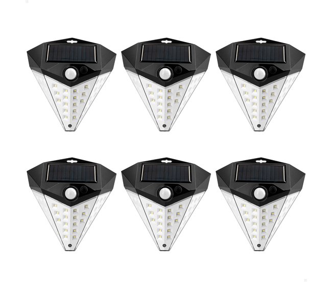 Aktive Pack 6 Apliques LED solares con sensor de movimiento Negro