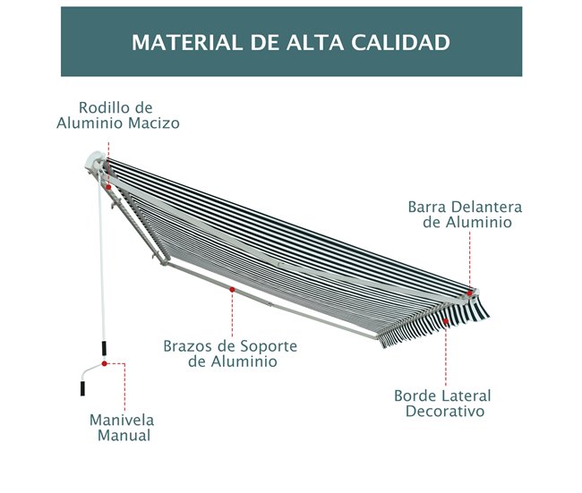 Toldo Manual Plegable Tela de poliéster, aluminio Outsunny 295x250 Verde