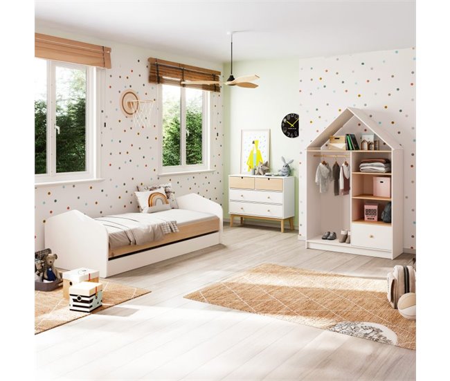 Armario vestidor juvenil Misty Cloud 110 Blanco/ Madera