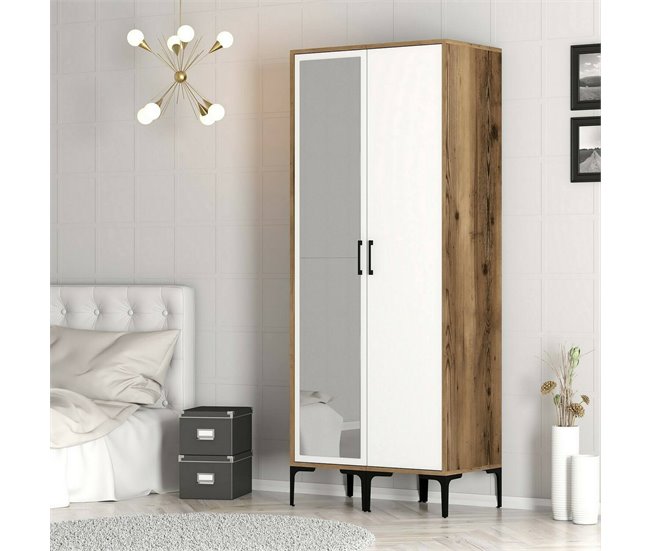 Armário 2 portas com efeito madeira 80 Blanco/ Madera