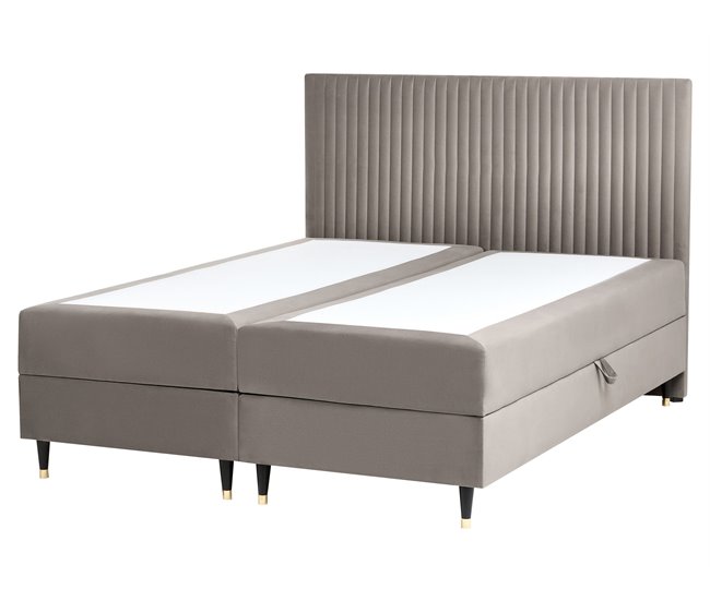 Beliani Cama continental con almacenaje Terciopelo DAME 162x207 Crema