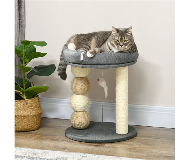 Árbol para Gatos Aglomerado de Madera, Poliéster, Sisal, Algodón Gris