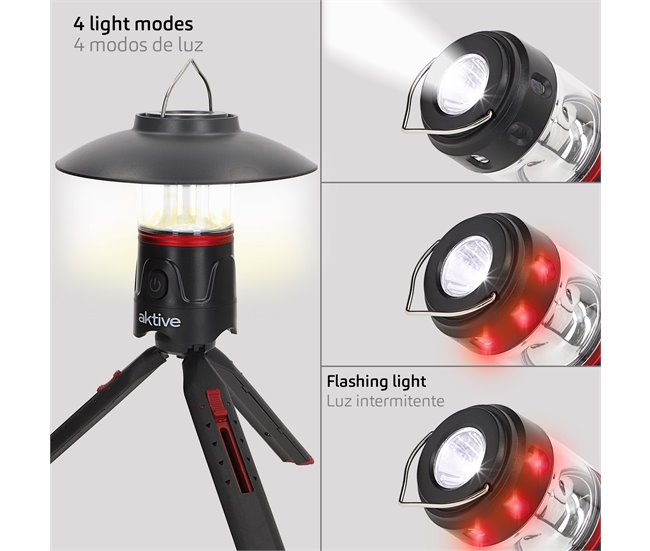 Aktive farol linterna LED trípode 3 en 1 USB y powerbank 220 lúmenes Negro