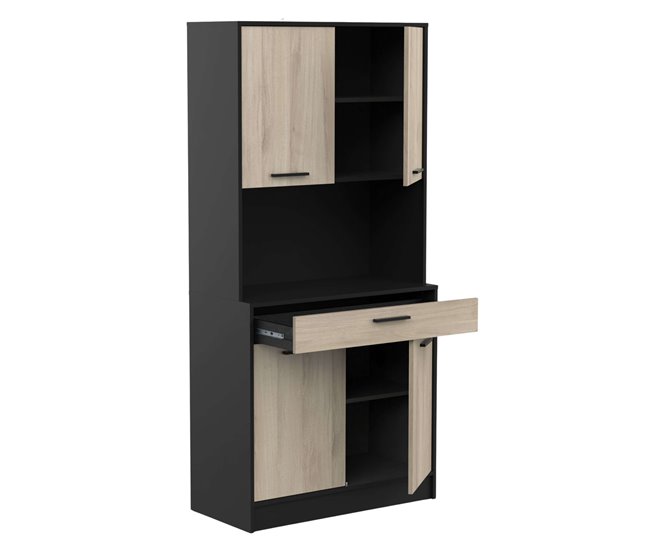 Armario Buffet Napoli con Puertas Abatibles para Cocina Negro/ Madera