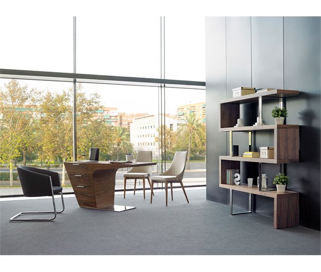 ANGEL CERDA Escritorio nogal y base acero cromado Nogal