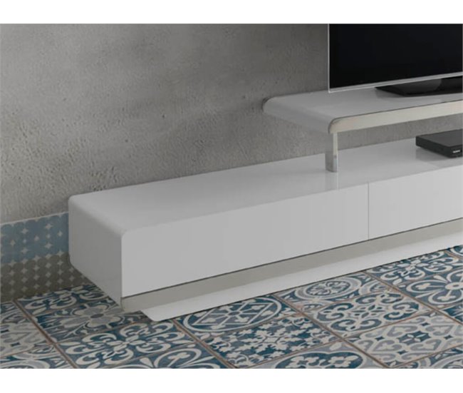 Mueble TV madera blanco y base acero cromado Blanco
