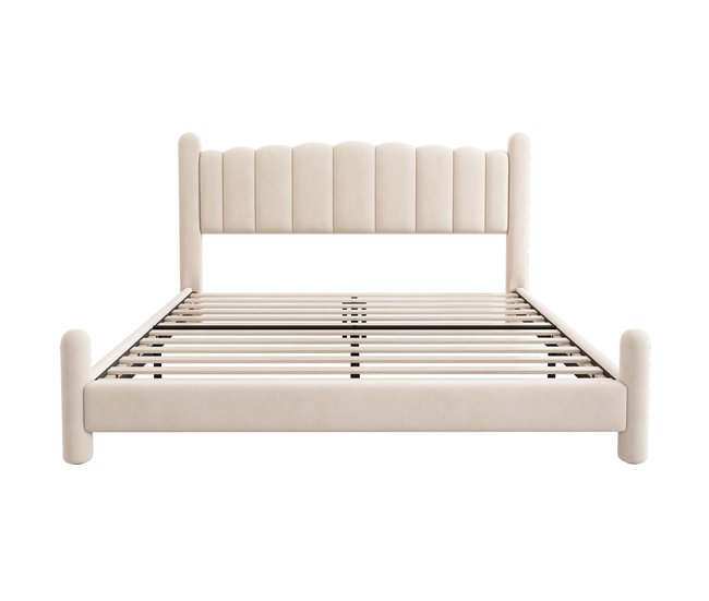 Cama de matrimonio de terciopelo 189x212 Beige