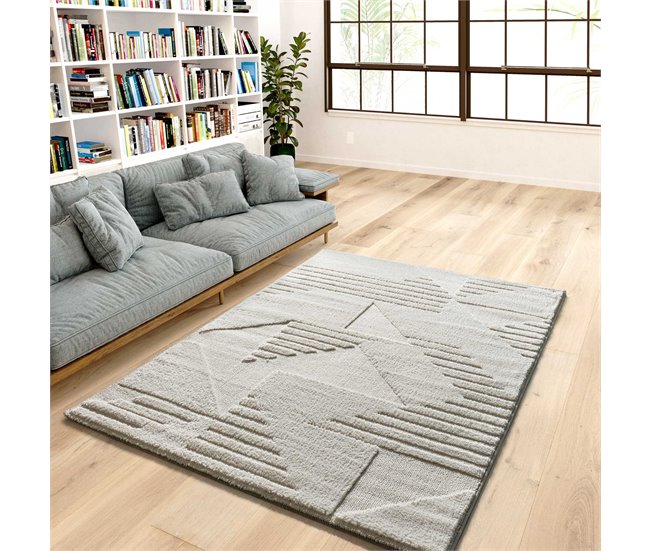 Alfombra geométrica con relieve NUMA - ATTICGO 200x290 Crema