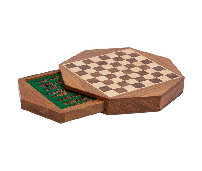 Ajedrez magnético con Cajón para piezas de madera Marron