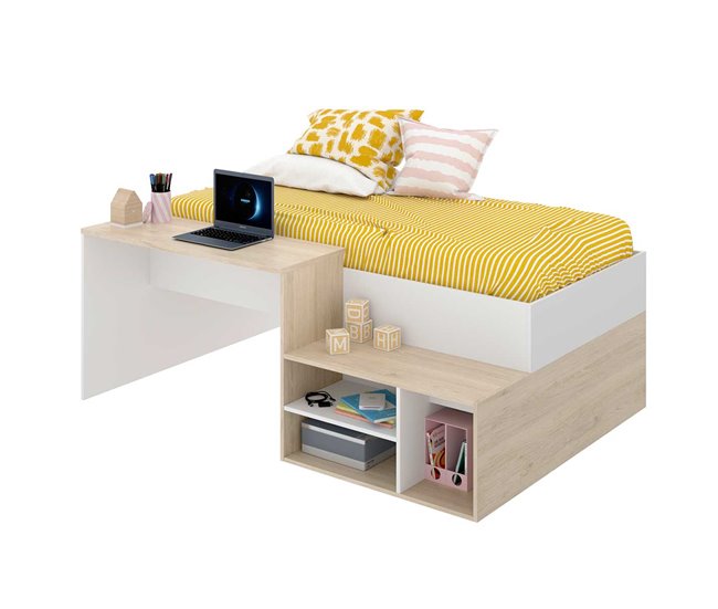 Cama Compacta Con Escritorio Kric Natural/ Blanco
