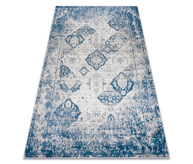 Alfombra lavable ANDRE 1819C Rosetón vintage 80x150 Azul