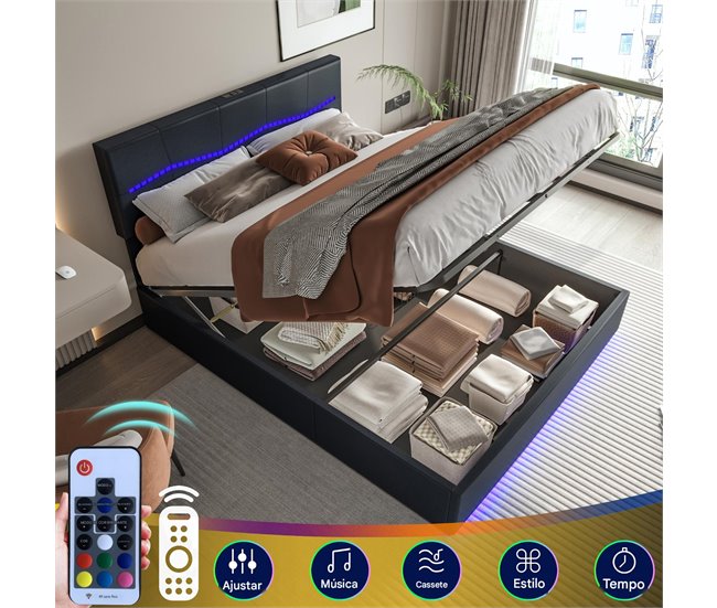 Cama con almacenamiento 200x180 Negro