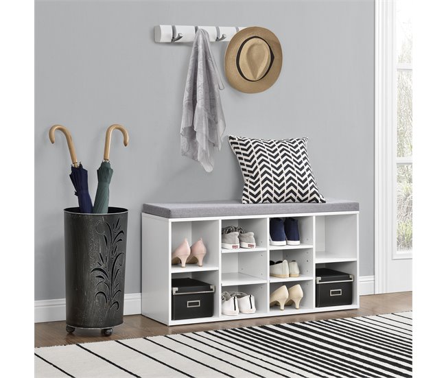 Banco zapatero Leonidas con 10 estantes Aglomerado 103 Blanco/ Gris