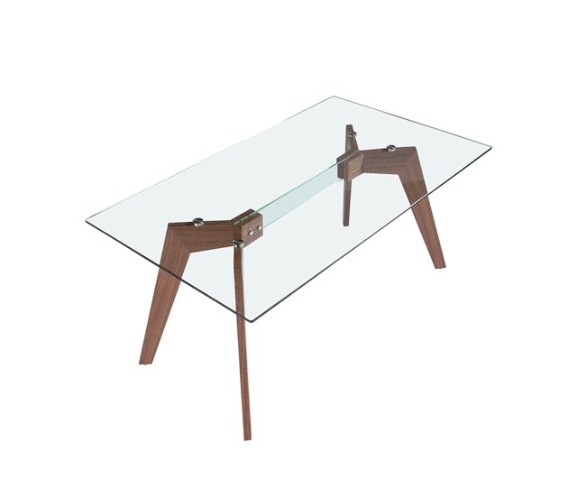 ANGEL CERDA Mesa comedor rectangular cristal templado y nogal Nogal