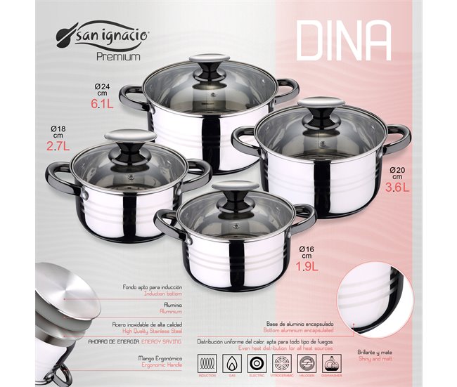 Bateria de cocina 8 piezas sartenes Multicolor