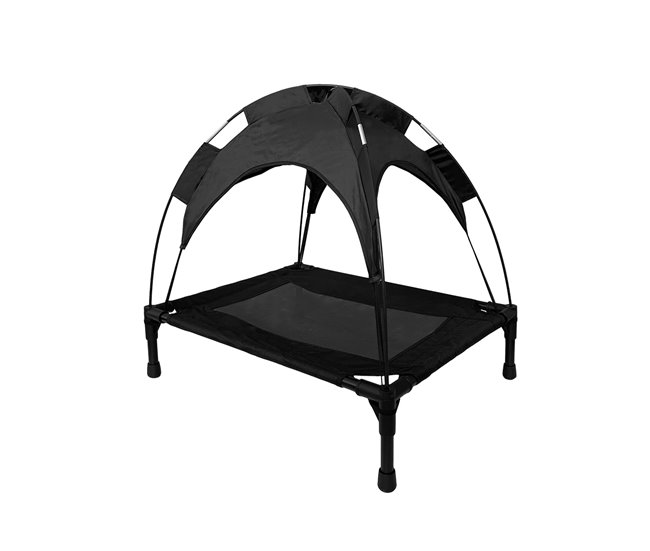 Acomoda Textil – Cama para Perros Elevada con Toldo Impermeable. Negro