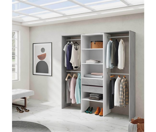 Armario vestidor Mayo 2 cajones, blanco y gris, 179 cm Ancho Blanco/ Gris