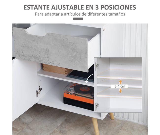Aparador de Cocina Melamina de Madera, Pino HOMCOM 98 Gris