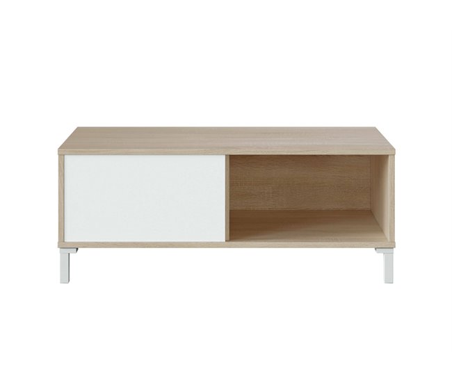 Mesa de café efecto madera 100x50 Blanco/ Madera