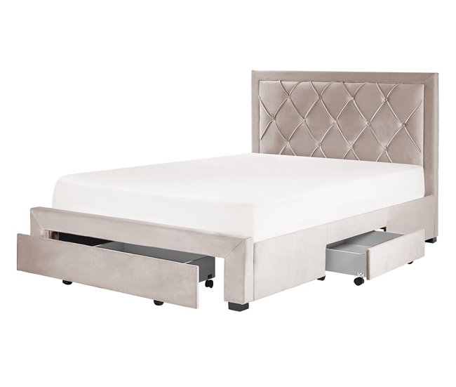 Beliani Cama con cajones Terciopelo LIEVIN 145x217 Beige