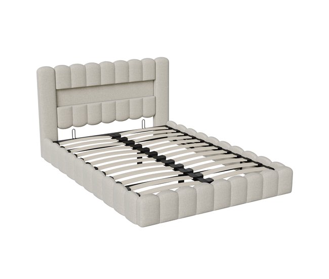 Cama con cabecero LED, cama acolchada con almacenaje 153x220 Beige