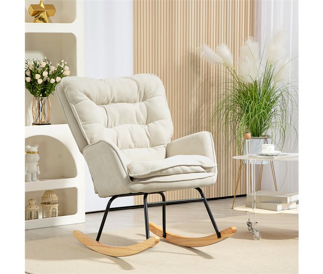 Silla Mecedora Chenilla, Espuma HOMCOM, hogar - sofás y butacas Crudo