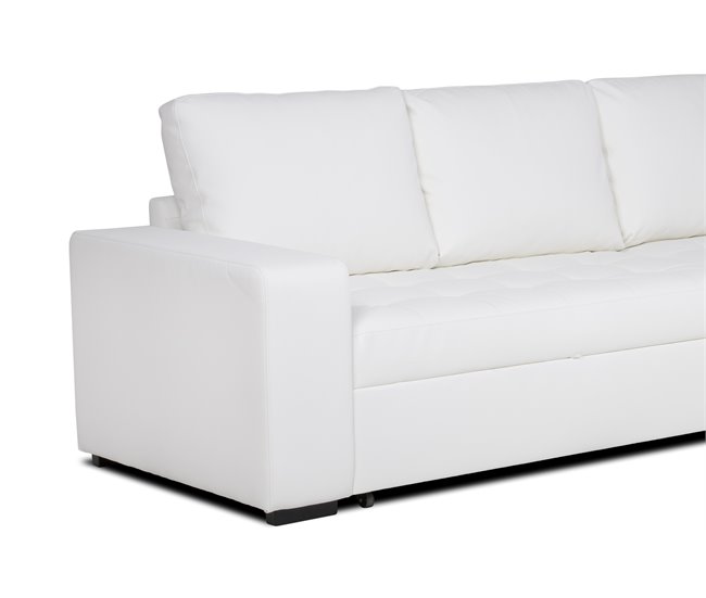Chaise longue piel sintética con cama HARRY Blanco