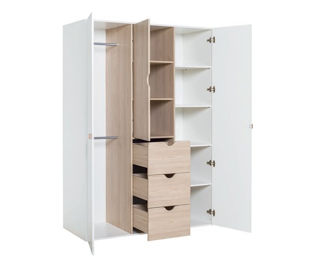 Armario vestidor 3 puertas 3 cajones - Stige Natural/ Blanco