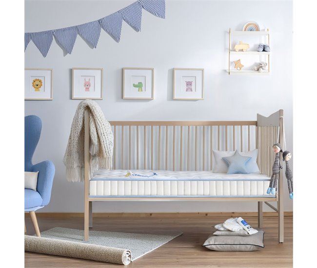 Colchón Minicuna Bebé - Antialérgias e Hipoalergénico - Altura 12cm - Tejido Strech Blanco/ Gris