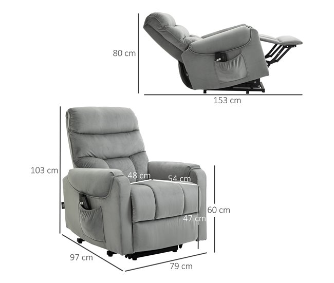 Sillón de Masaje Levantapersonas Poliéster, Espuma y Acero HOMCOM Gris