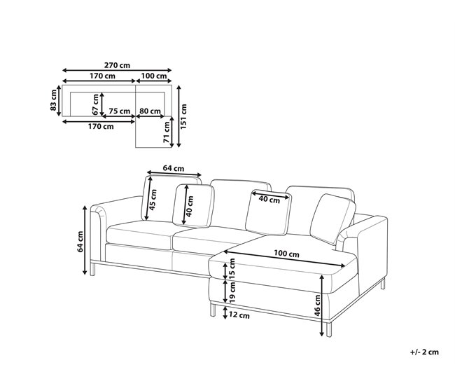 Beliani Sofá esquinero Terciopelo OSLO Gris