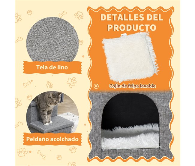 Escalera para Mascotas MDF, Lino sintético, Felpa, Algodón PP Gris