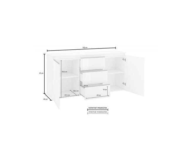 Aparador efecto madera 150 Blanco Brillo