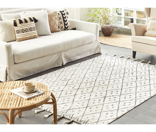 Beliani Alfombra de pelo corto AGADIR 140x200 Blanco/ Beige