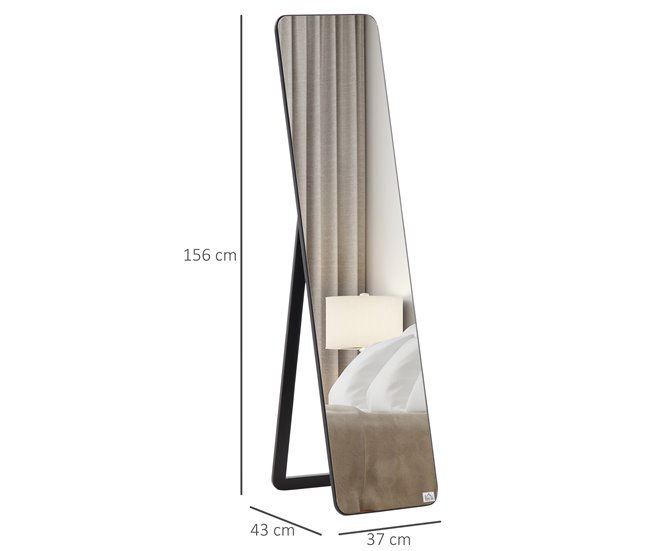 Espejo de Pie Madera de Pino, Vidrio HOMCOM, hogar - decoración Negro