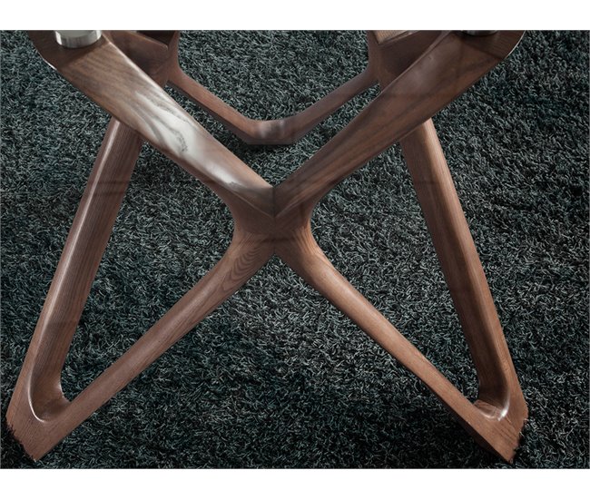 ANGEL CERDA Mesa comedor redonda cristal templado y nogal 130x130 Nogal