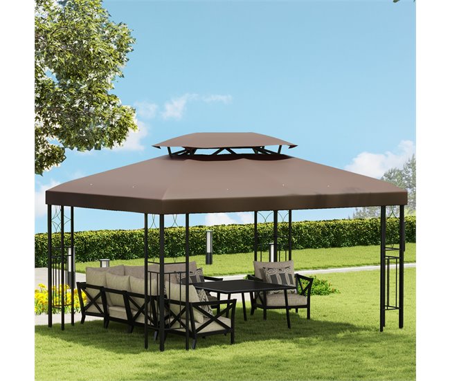 Techo de Repuesto para Cenador Poliéster Outsunny 400x300 Marron