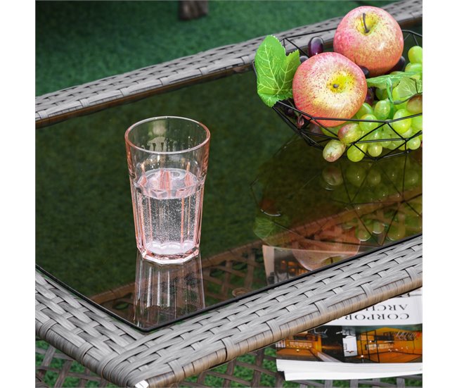 Muebles de Jardín de Ratán Metal, Ratán PE, Poliéster Outsunny Marron
