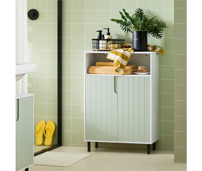Armario De Suelo Para Baño Con 2 Puertas BZR138-GR SoBuy Verde