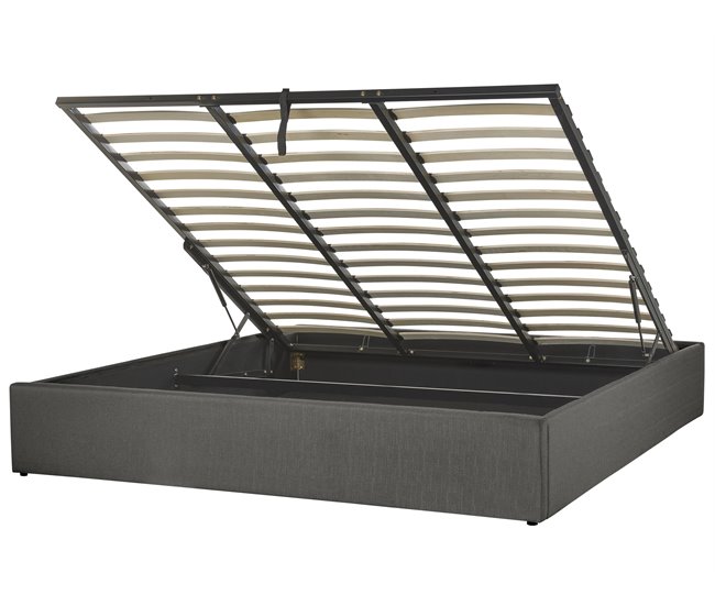 Beliani Cama con almacenaje sin cabecero Poliéster DINAN 187x214 Gris Oscuro
