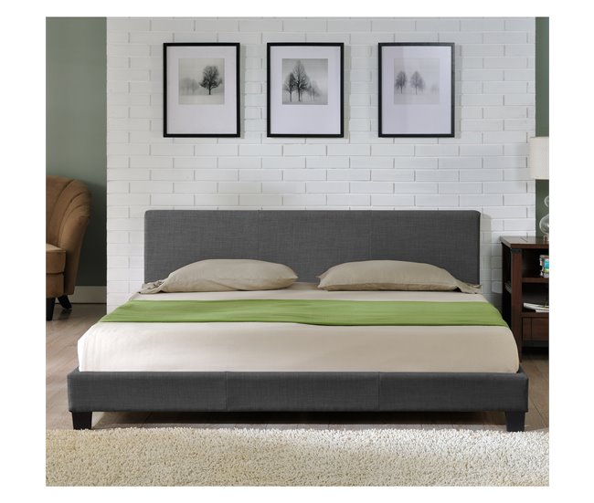 Corium Cama Doble Skagen tapizada en tela 189x210 Gris