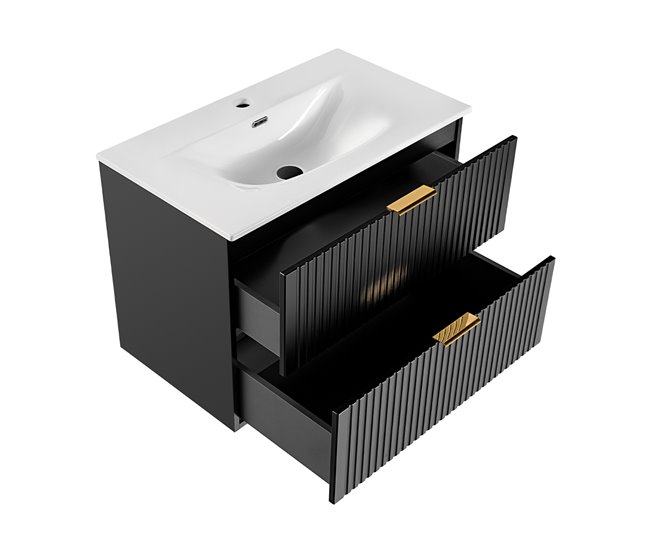 Conjunto de muebles con lavabo espejo LED y columna Adriel 80 Madera