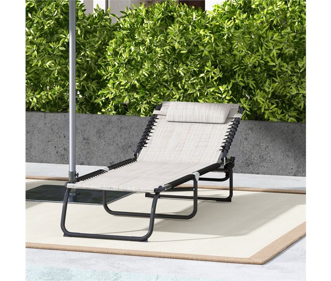 Tumbona Reclinable Acero, PVC Outsunny, deportes y ocio - playa Azul Claro