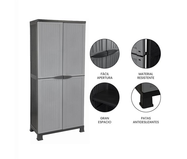 Armario de Resina Exterior con Escobero y 4 Baldas Thinia Home 68 Gris