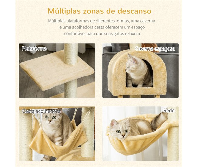 Árbol Rascador para Gatos Aglomerado de Madera, Felpa, Sisal Beige