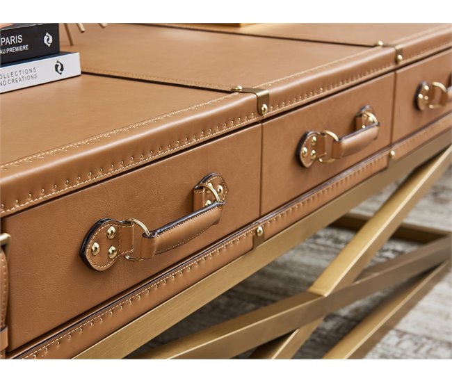 Mesa centro rectangular piel y acero 2149 Camel
