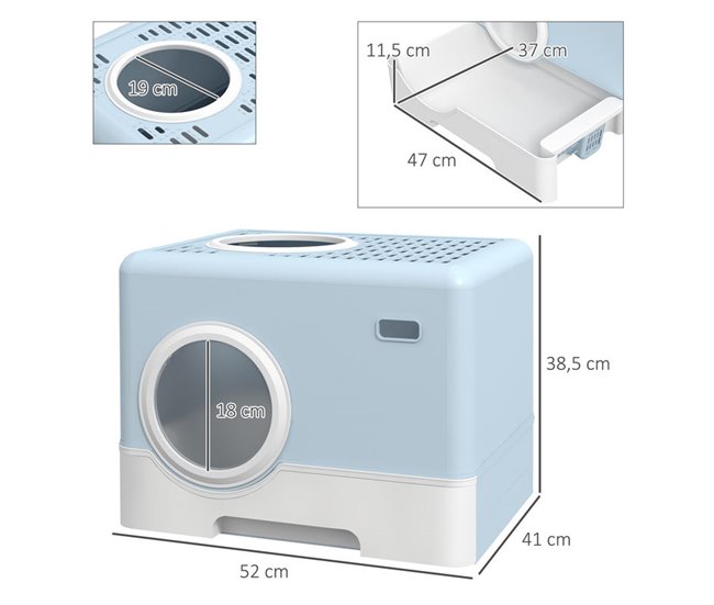 Arenero para Gatos PP PawHut, mascotas - accesorios para gatos Azul