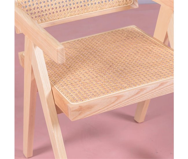Silla clásica con reposabrazos en rattan y fresno - Compass Fresno