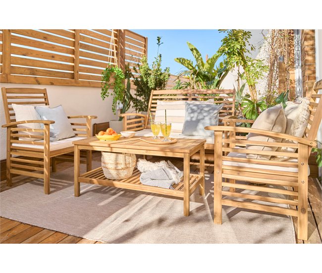 Set BAHAMAS sofá 2 plazas con 2 sillones y mesa natural Natural