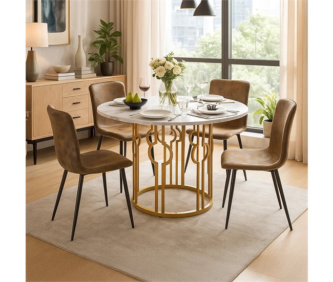 Conjunto mesa redonda mármol Blanco